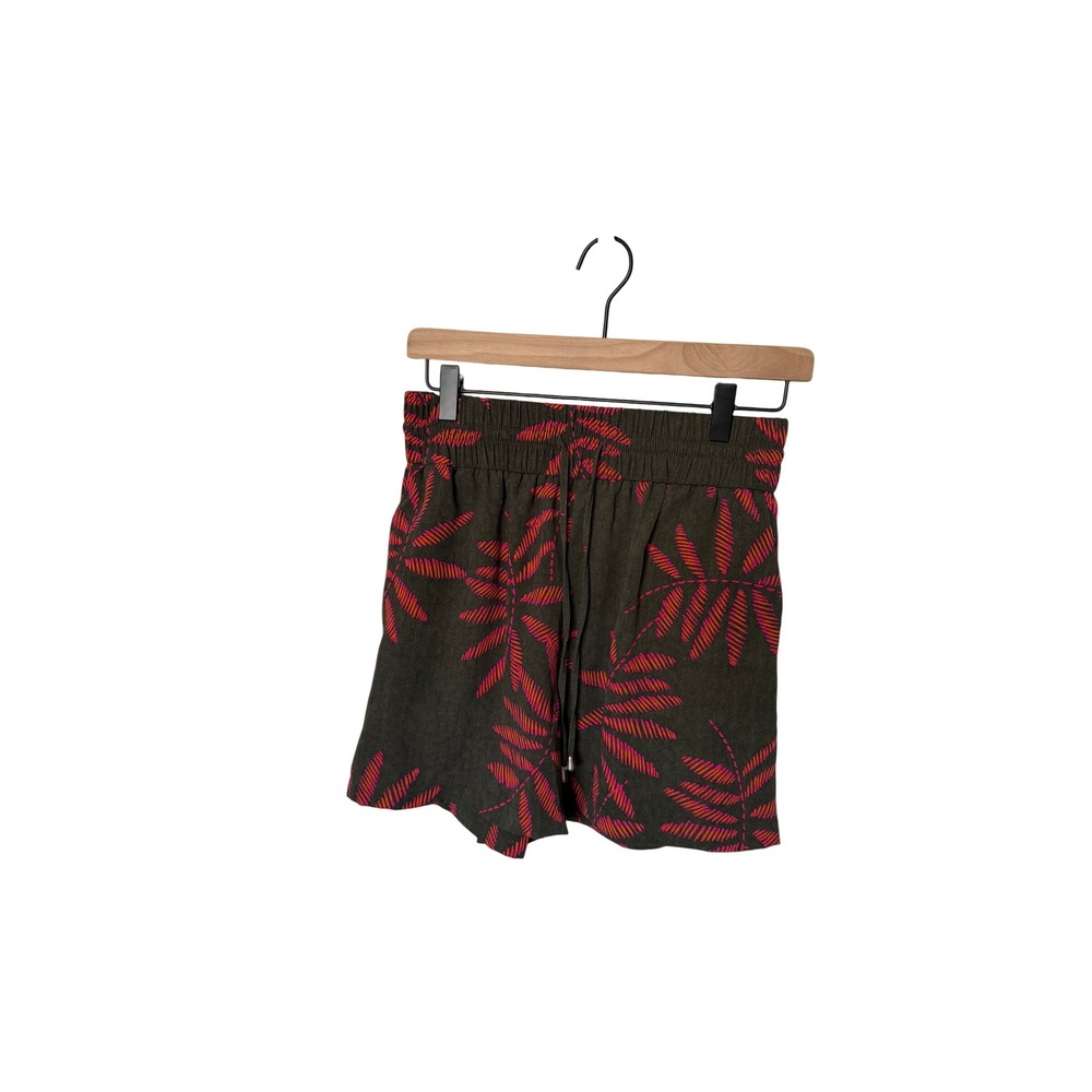 A New Day Womens Small Tropical Palm Print Pull On Shorts Olive Pink Drawstring